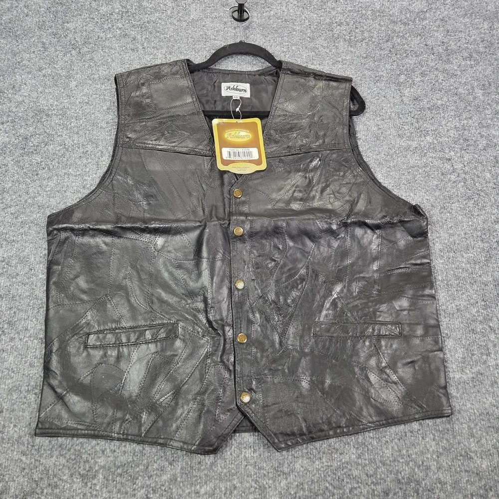 Ashburn Vest Mens 2XL Black Leather Eagle Patch Biker Patriotic USA Motorcycle